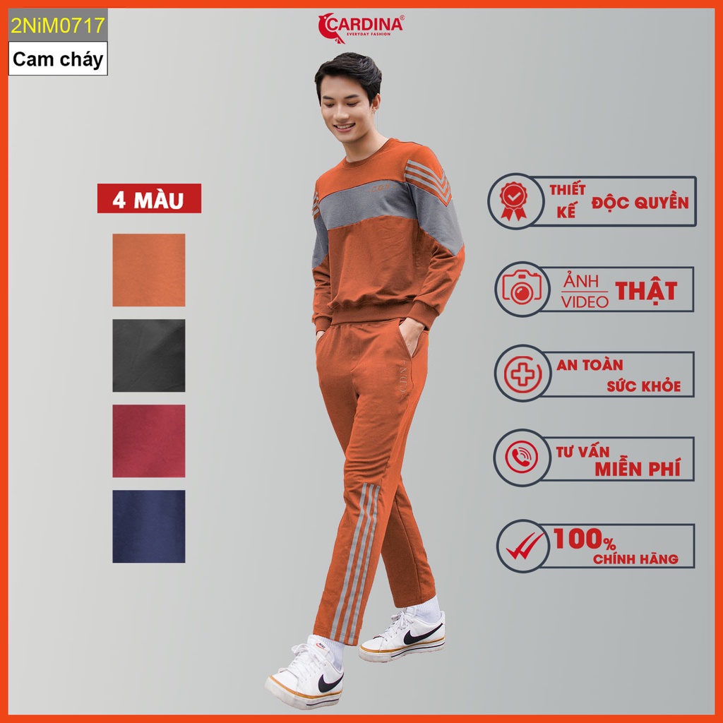 Bộ nỉ nam CARDINA chất cotton da cá cao cấp dáng sọc thể thao 2NIM07