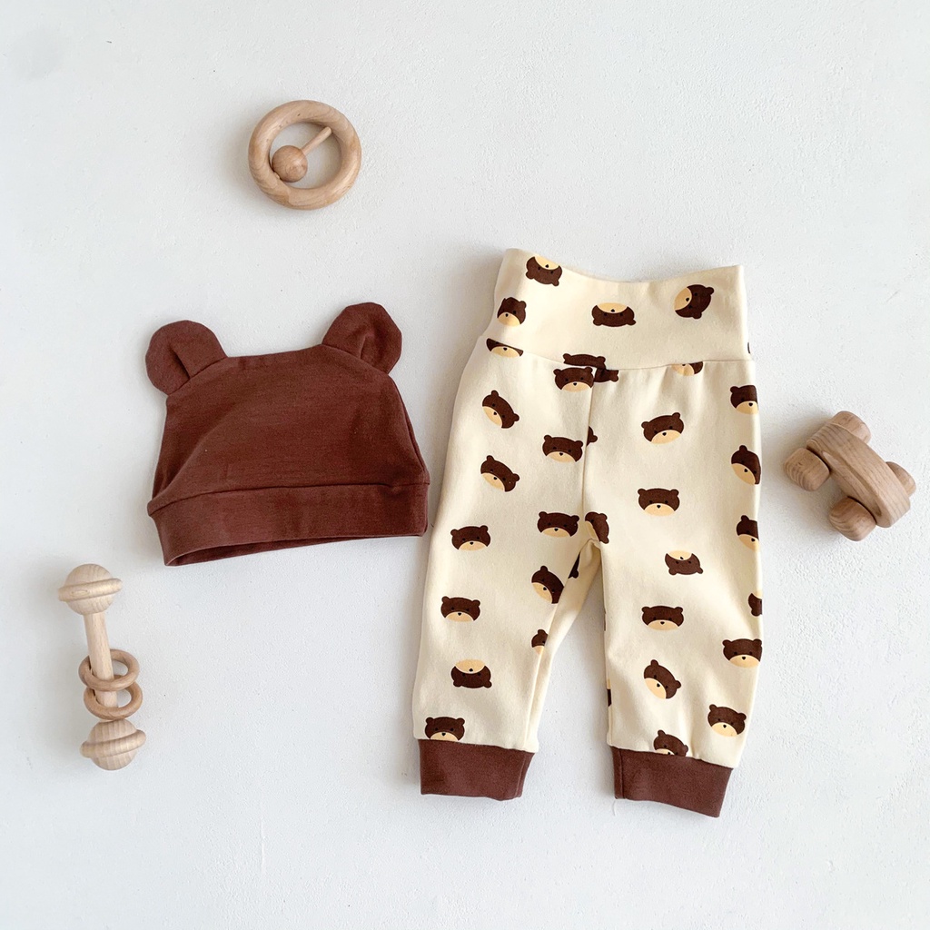 Bộ Áo Liền Quần &amp; Quần Legging &amp; Mũ Trùm Đầu In Hình Gấu Cho Bé Trai &amp; Gái Sơ Sinh