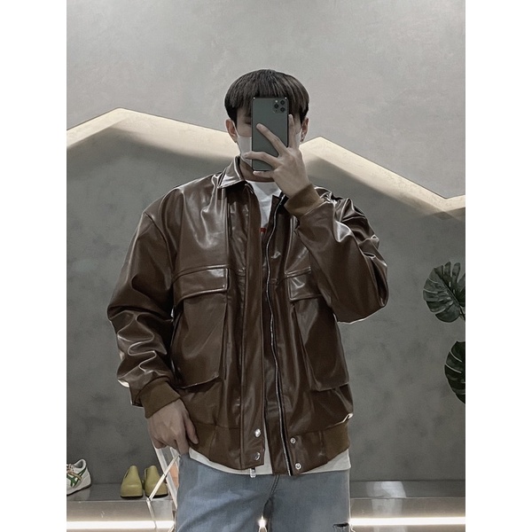 ÁO KHOÁC BOMBER FULL DA 2 MÀU ĐEN NÂU UNISEX NAM VÀ NỮ