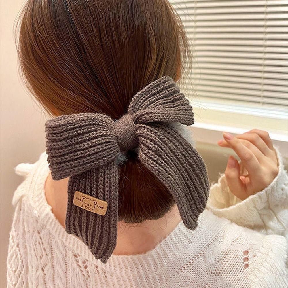Dây Cột Tóc Lông Nhung Co Giãn Đính Nơ Lớn Thời Trang Thu Đông Cho Nữ