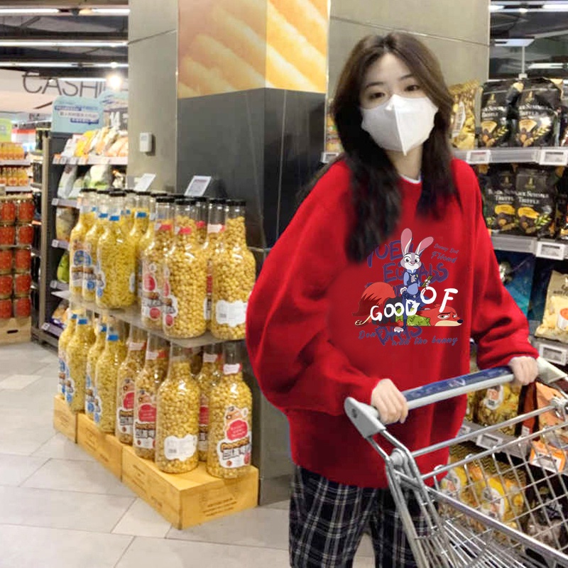 NRVP Áo Khoác Thể Thao Tay Dài Dáng Rộng In Hình Thỏ Năm Mới 2023 Phong Cách Trung Hoa Hàn Quốc Cho Nữ