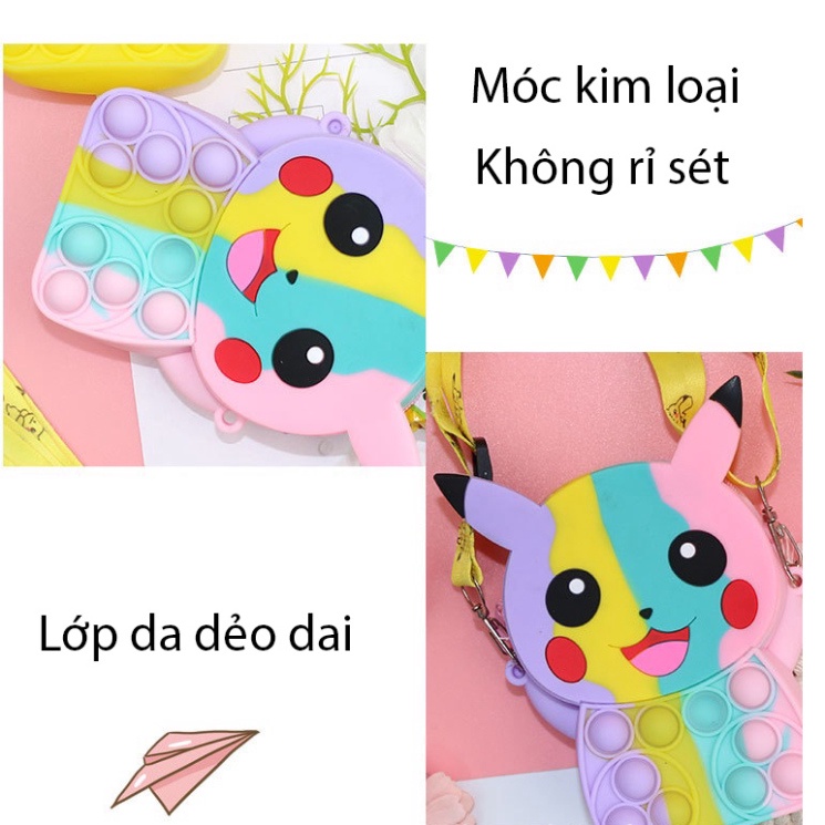 Túi đeo chéo cho bé trai gái, túi popit silicon cute hình thú trẻ em Pikachu