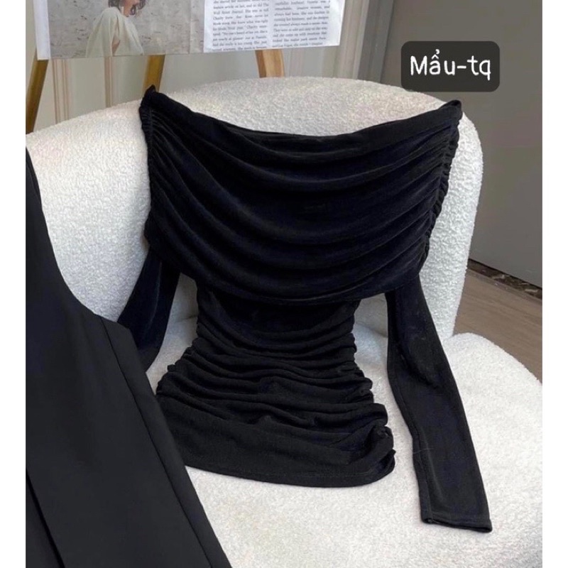 Áo Trễ Vai Chất Nhúng Mềm Nhún Eo Dài Tay Ngắn Tay Trắng Đen Kèm Video Thật