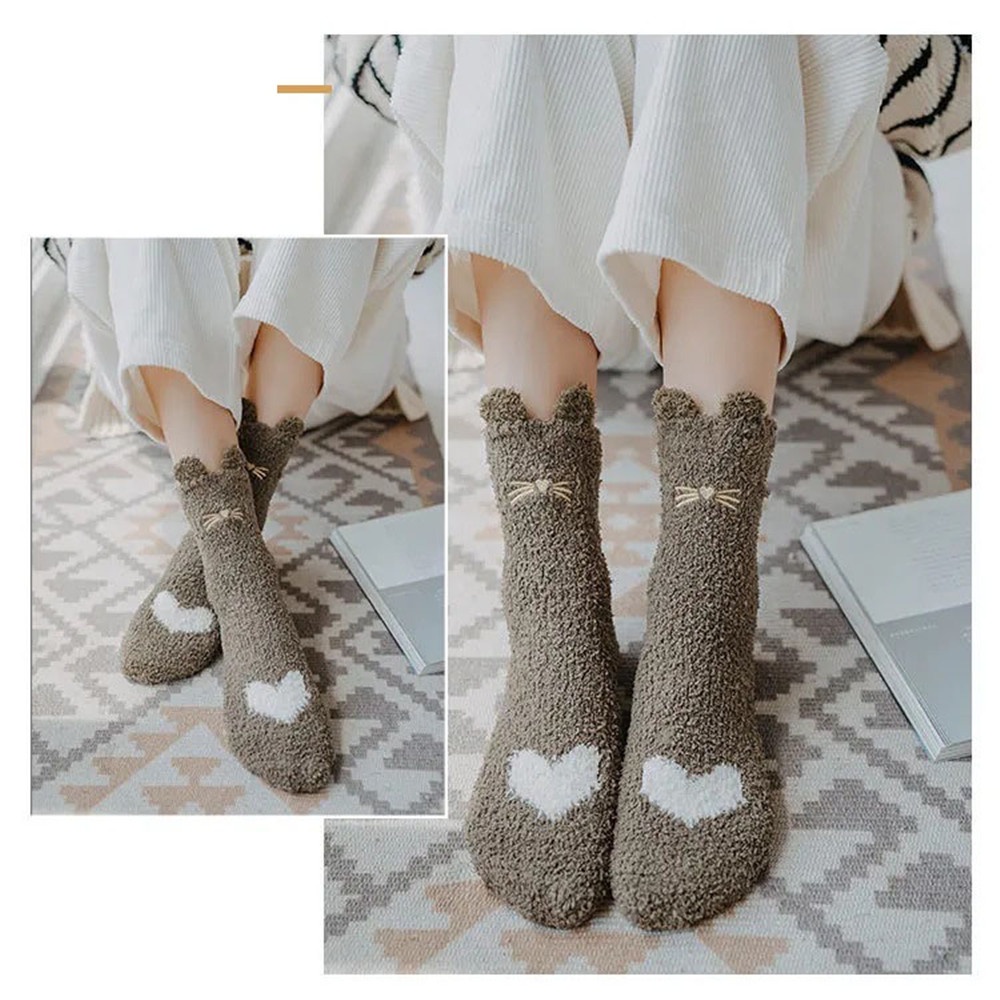 Vớ Nhung Dày Ấm Áp In Họa Tiết Dấu Chân Mèo Thời Trang Cho Nữ