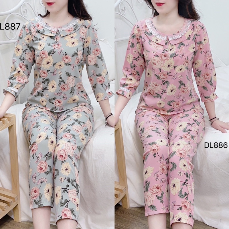 ĐỒ BỘ MẶC NHÀ quần lỡ tay lỡ chất lụa thái mềm mịn, ko nhăn, nhàu, giặt máy thoải mái