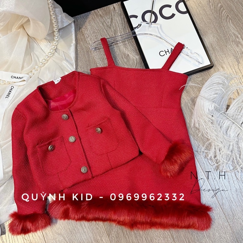 Sét Dạ 2 Món Viền Lông Bé Gái 9-32kg