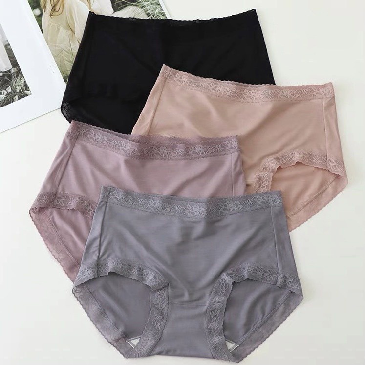 (Loại 1)Quần lót cotton mềm trơn cạp cao viền ren cao cấp, quần lót nữ mã 970