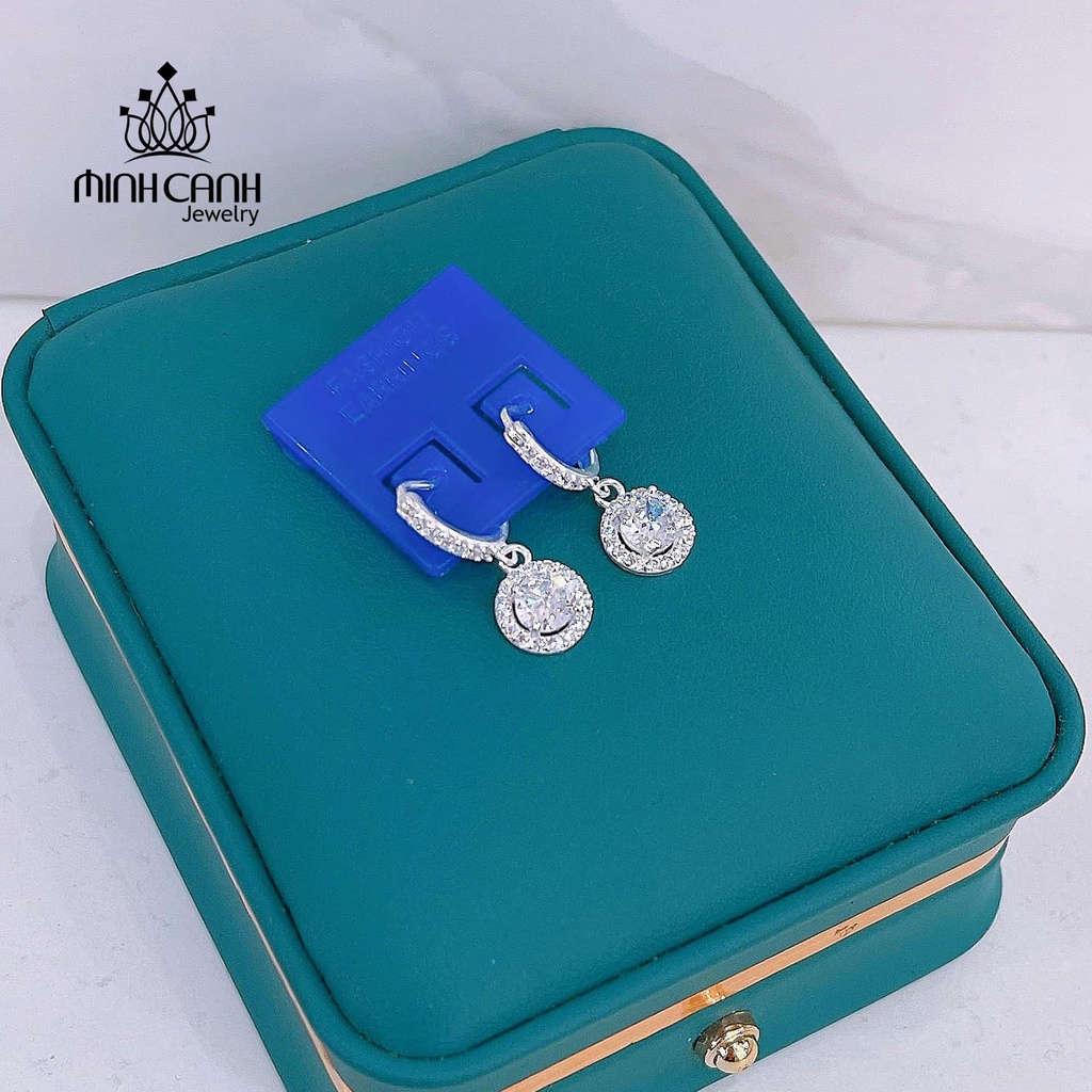 Khuyên Tai Bạc Nữ Minh Canh Jewelry Thả Đính Đá Tròn