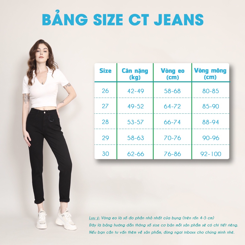 Quần baggy jean nữ trơn kiểu cạp cao kéo dài chân 3 màu xanh đen trắng CP64, CT JEANS