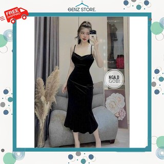 Đầm 2 Dây Ôm Body Đuôi Cá Chất Liệu Nhung Sang Chảnh, Quý Phái, Thanh Lịch FreeSize - GENZ STORE.