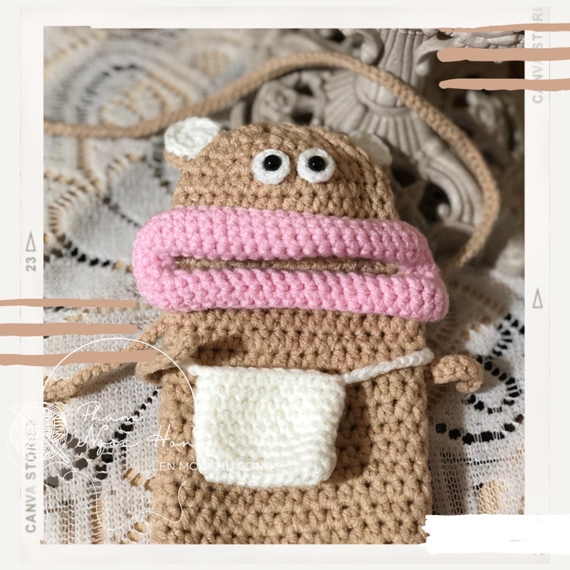 Túi đựng điện thoại/ lì xì hoạt hình, túi len hoạt hình, len móc thủ công