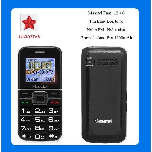 Điện thoại Masstel Fami 12 4G, pin trâu, loa to, bàn phím lớn, dành cho người lớn tuổi, mới 100% nguyên hộp chính hãng