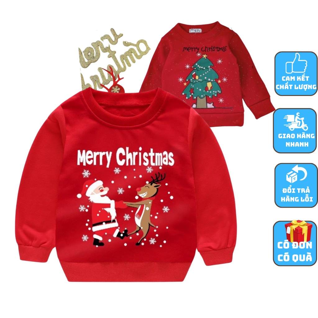 Áo Nỉ cho bé, Áo nỉ Noel bé trai bé gái in hình chất da cá cho bé từ 6-22kg-KANGMIN KIDS