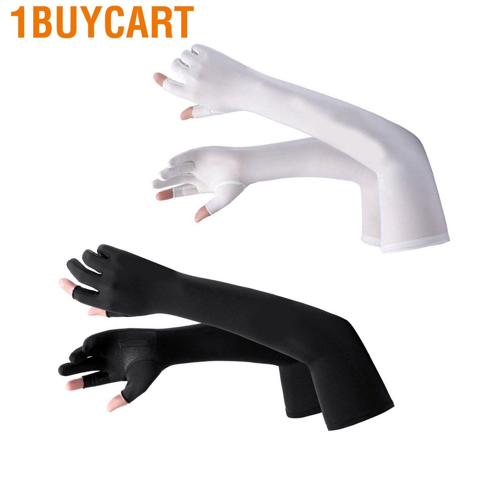 1buycart Ice Silk Arm Sleeves Slip Resistance Lengthened UV Protection Cooling for Cycling Outdoor Fishing Driving