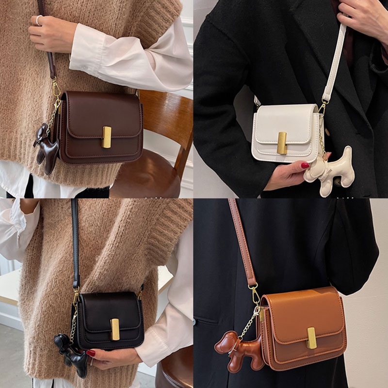 Mischa Túi Xách Da PU Đeo Vai Hình Vuông Màu Trơn Dễ Phối Đồ Hợp Thời Trang