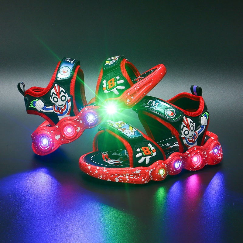 Giày Sandal Đế Mềm Nhẹ Chống Trượt Có Đèn LED Dạ Quang Hình Người Nhện Thời Trang Mùa Hè Cho Bé Trai