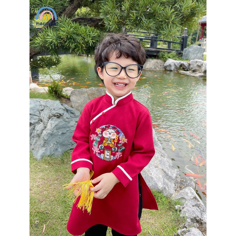 Áo dài Tết bé trai 2023 Magickids cách tân cho bé 1 2 3 4 5 6 7 8 9 10 tuổi mặc Tết, sự kiện Quần áo trẻ em AD22001