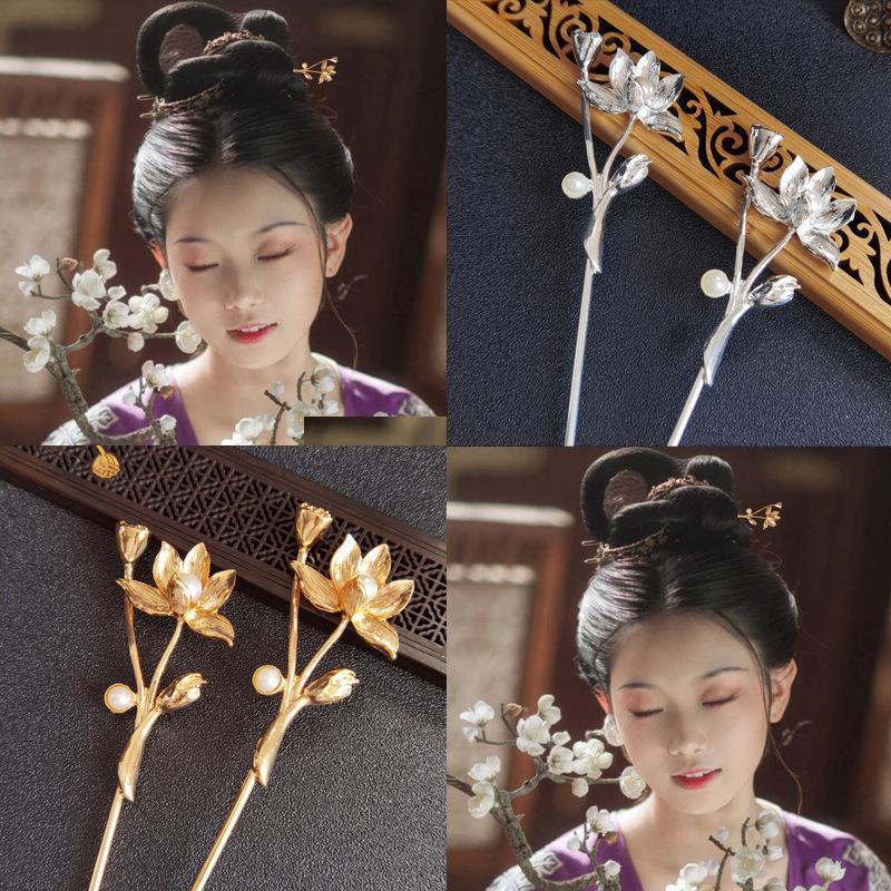 Trâm cài kim loại hoa sen lotus cổ điển hiện đại búi tóc sang trọng Tatitava