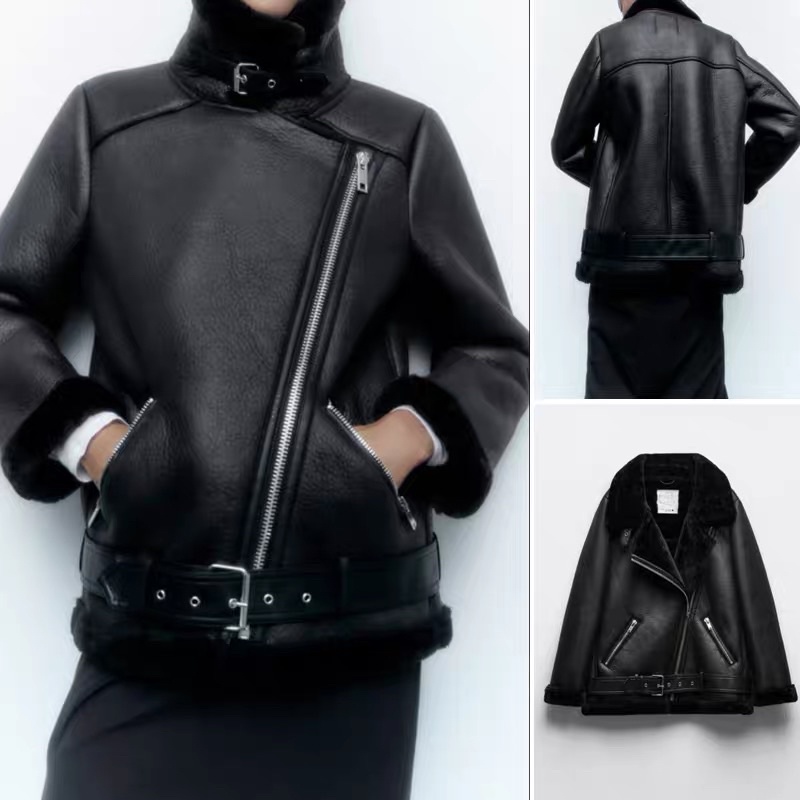 Áo khoác da phối lông Zara xuất