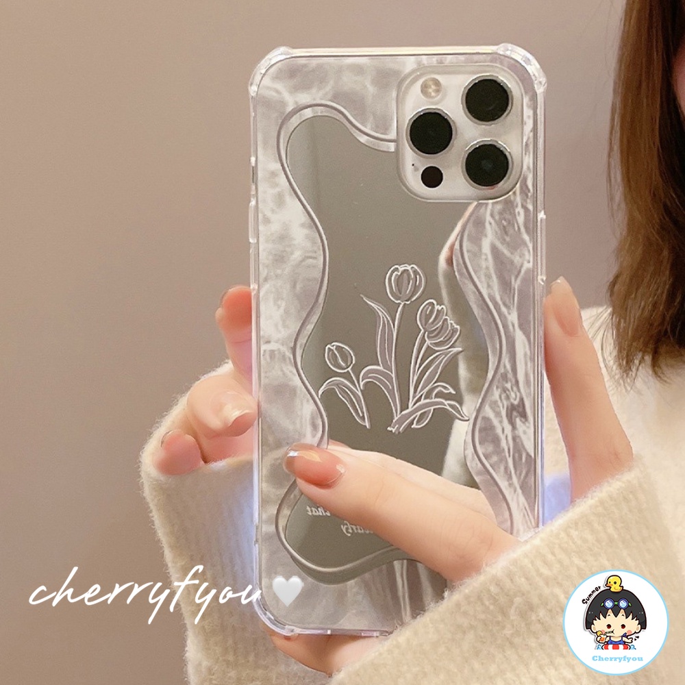 Ốp Điện Thoại Tpu Mềm Họa Tiết Hoa Tích Hợp Gương Trang Điểm Cho IPhone 11 12 13 14 Pro Max XS XR 7 8 Plus