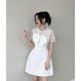 Đầm nữ dự tiệc phối ren kết nơ ngực thiết kế thời trang trẻ trung duyên dáng