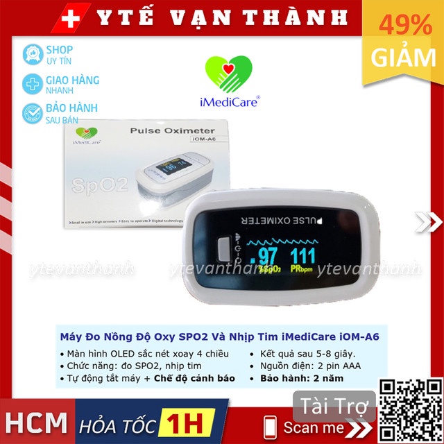 Máy Đo Nồng Độ Oxy SPO2 Và Nhịp Tim iMediCare iOM-A6 | Singapore -VT0378 | Y Tế Vạn Thành