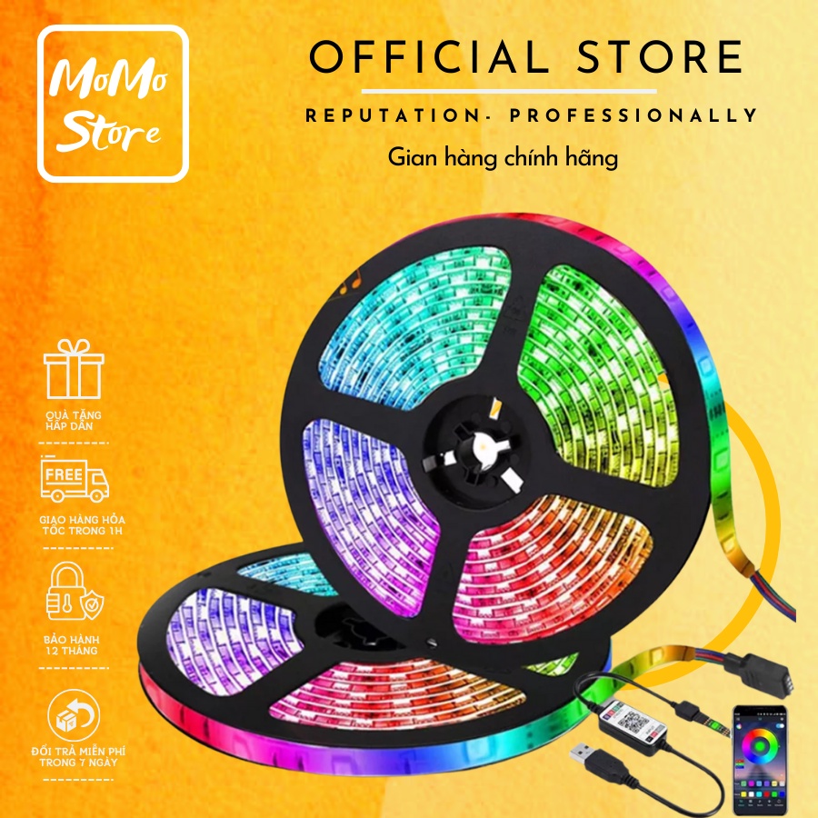 Bộ Đèn Led Dây 5M Cảm Biến Âm Thanh Silicon, Điều Khiển Qua App Điện Thoại, Bảo Hành 1 Đổi 1