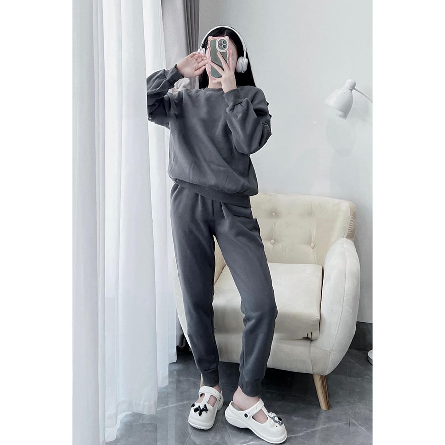 Bộ Nỉ Nữ Lót Bông Trơn Dáng Dài Hàng Quảng Châu SB3068- Lolla_Fashion