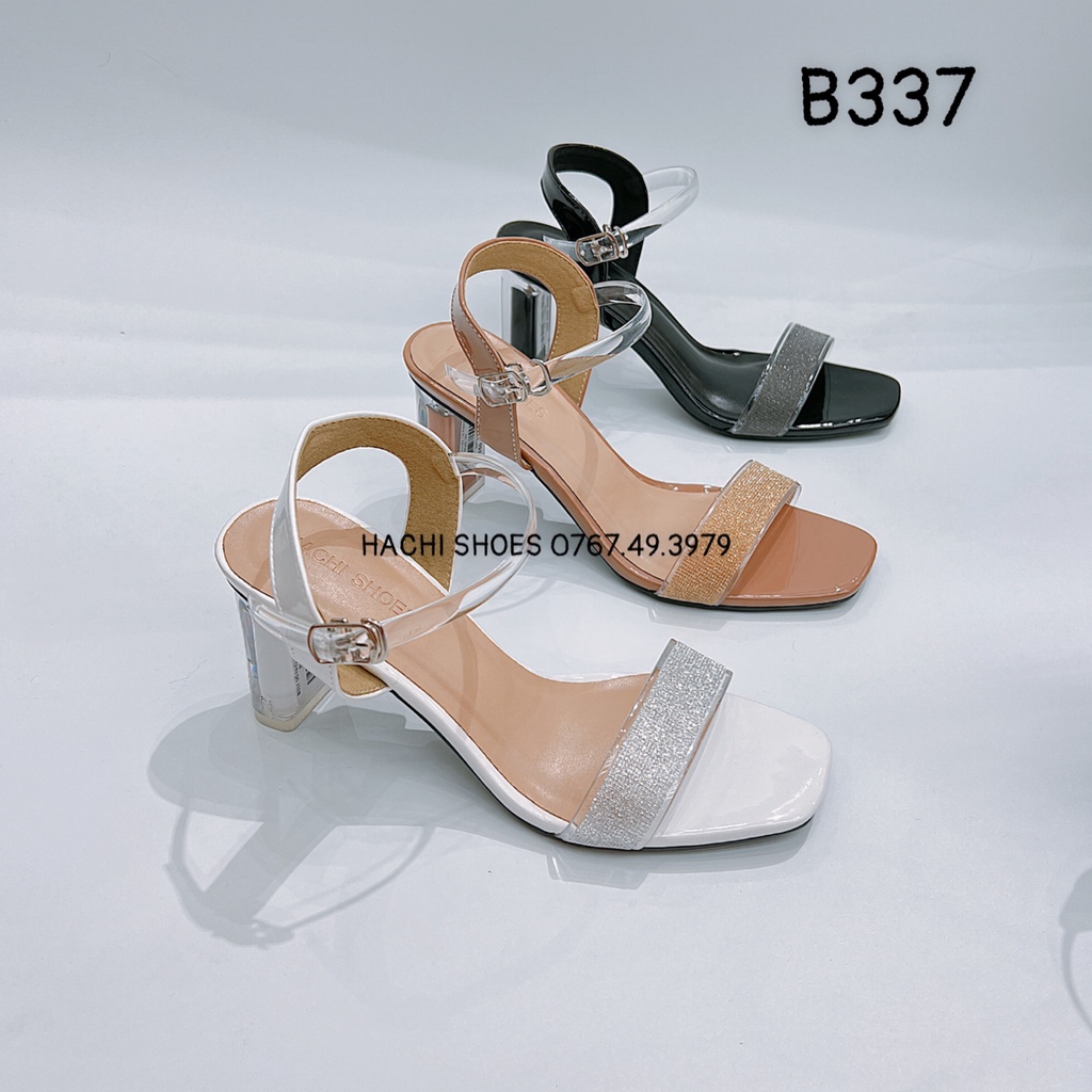 Sandal nữ quai ngang kim sa gót trong phối quai trong B337