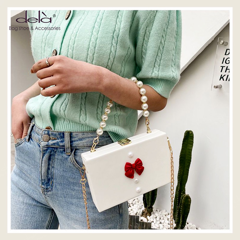 Dela Túi Đeo Chéo Đựng Điện Thoại Đính Hạt Ngọc Trai Thời Trang Hàn Quốc Dành Cho Nữ