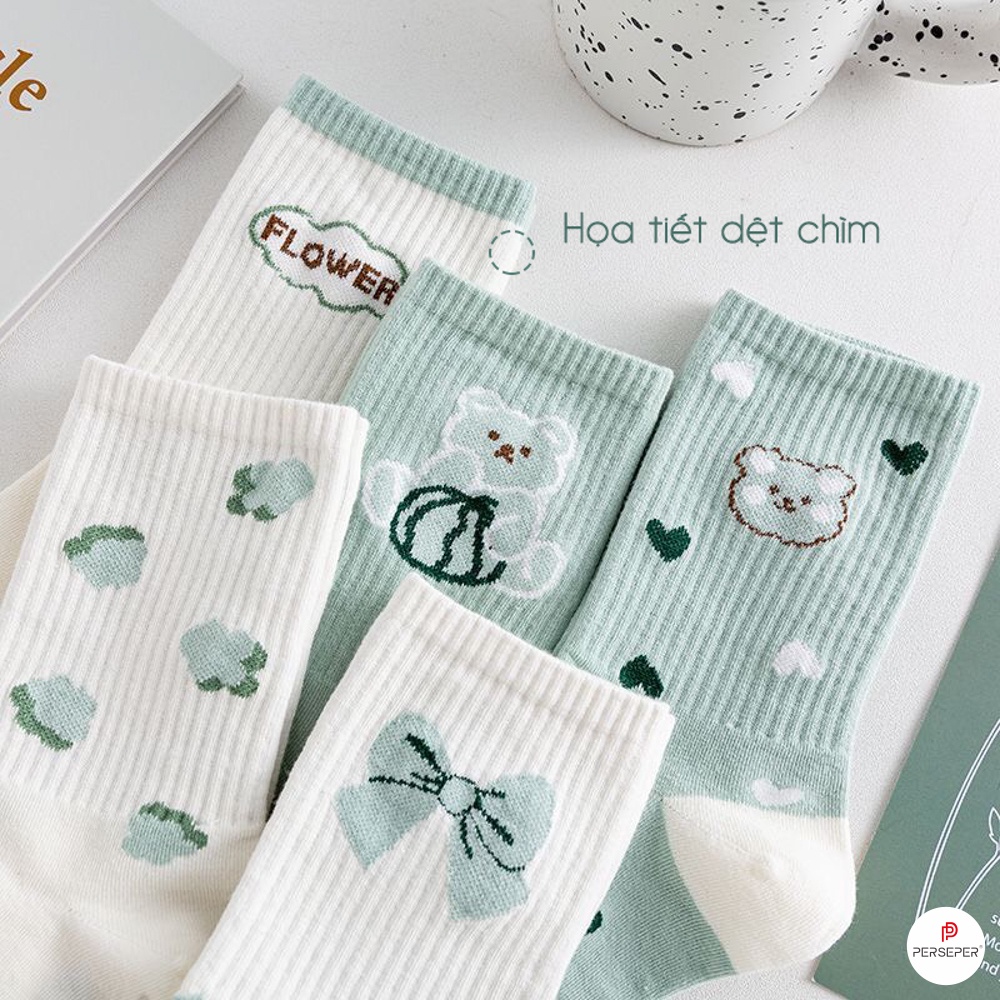 Tất vớ cổ cao nữ họa tiết dễ thương, chất liệu vải Hàn co giãn cực tốt - Sope Shop