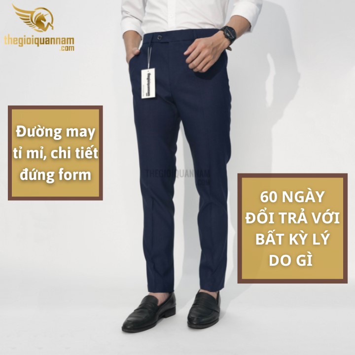 Quần âu nam ống 18 dáng Slim fit vải co dãn nhẹ đổi trả 60 ngày bất kỳ lý do gì, quần tây nam màu xanh than kẻ LX204.