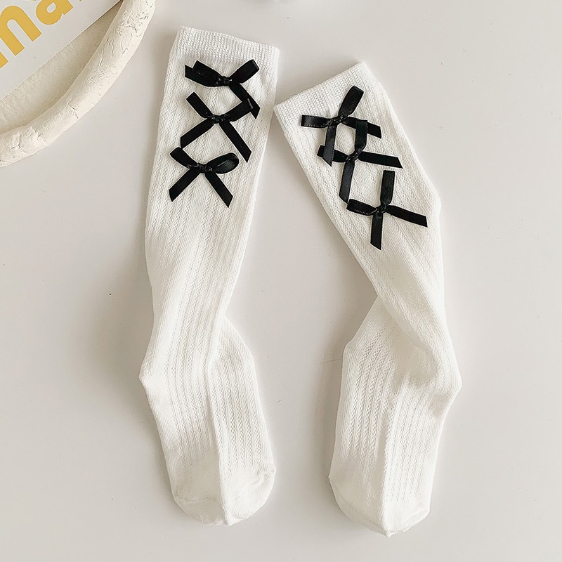 Vớ Lưới Thoáng Khí Cỡ Vừa Họa Tiết Hoa Đính Nơ Màu Trắng Đen Đơn Giản Thời Trang Cho Bé