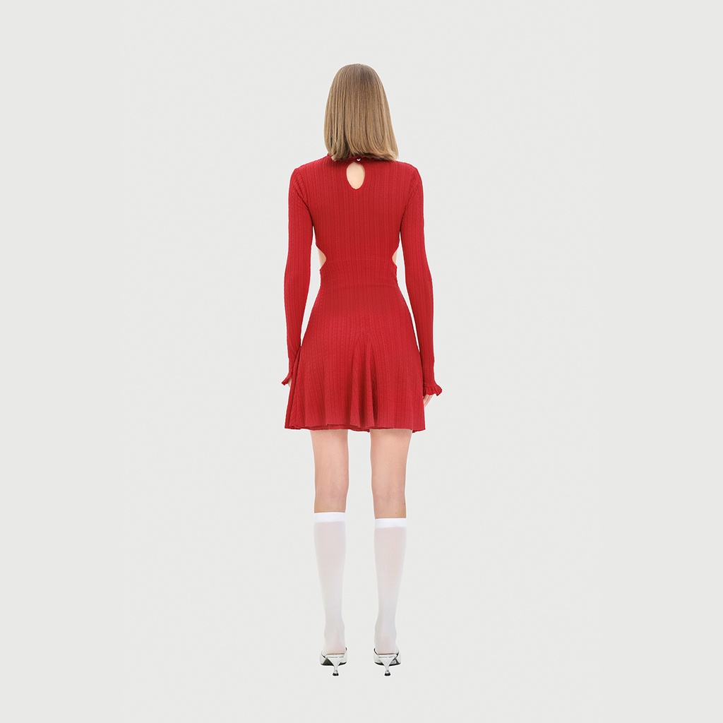 DEAR JOSÉ - Đầm ngắn cắt eo Clover vải thun gân đỏ cherry