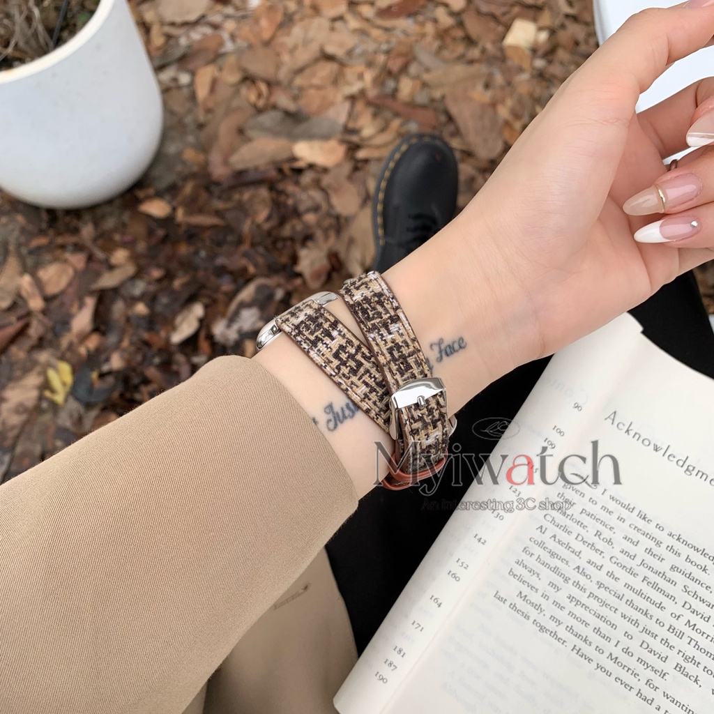 Dây Xích Đôi Bằng nylon Và Da Phối Inox Cho iwatch series 8 7 6 5 SE 4 3 2 iwatch 49mm 44mm 40mm 41mm 45mm 42mm 38mm