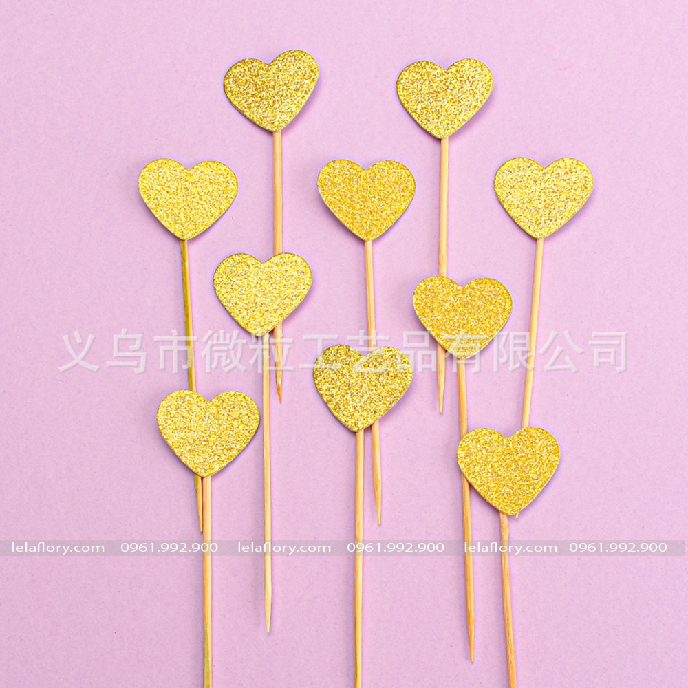 Set 50 que cắm nhũ hình tim và ngôi sao trang trí bánh sinh nhật hiện đại (QCB0046/QCB0047)