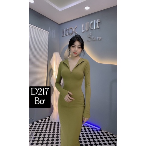D217 - Đầm body tay dài dây kéo