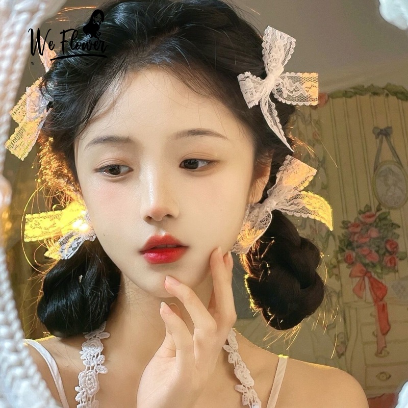 We Flower 1 Kẹp Tóc Nơ Ren Trắng Phong Cách Lolita Đáng Yêu Dành Cho Nữ