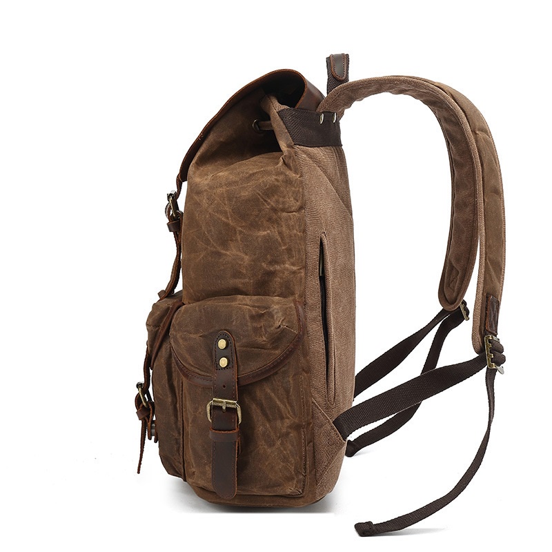 Balo canvas sáp, da thật, khoá đồng cao cấp