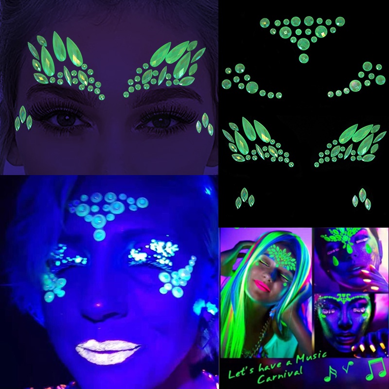 Miếng Dán Trang Trí Mặt Và Lông Mày Họa Tiết Kim Cương Phát Quang Độc Đáo