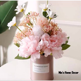 Bình Hoa giả cắm sẵn để bàn, Lọ Hoa Mẫu đơn lụa trang trí phòng khách,phòng ngủ, hoa để bàn ăn, kệ tivi,..