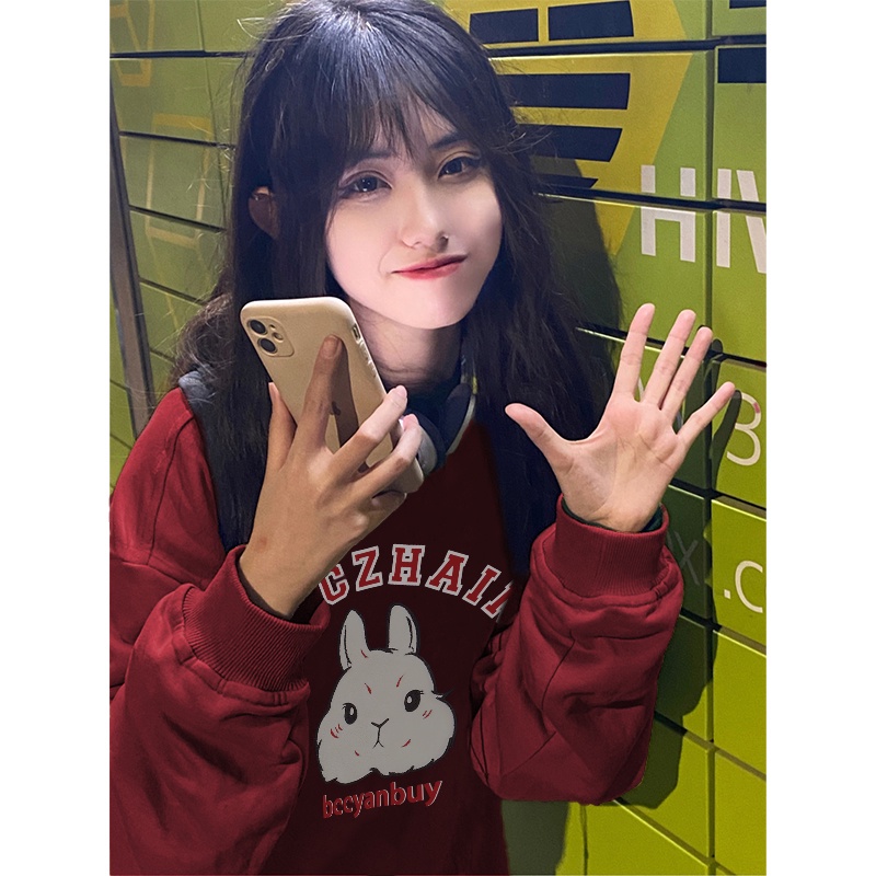 NRVP Áo Thun Nỉ Tay Dài In Hình Thỏ Năm Mới 2023 Phong Cách Hàn Quốc Thời Trang Mùa Đông Cho Nữ