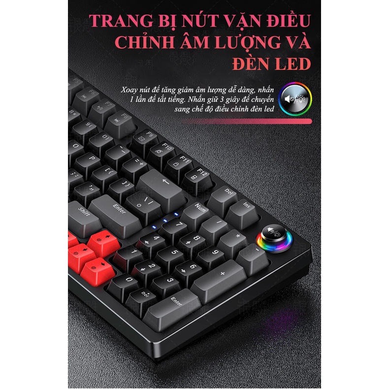 Bàn phím cơ blue switch YINDIAO K700 thiết kế mini 96 phím với nút vặn đa năng có 12 chế độ đèn LED siêu đẹp - NK