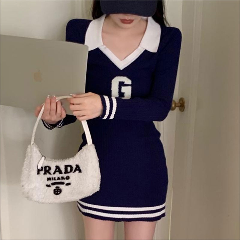 Đầm XINLANYASHE dài tay cổ chữ V thiết kế mỏng xinh xắn thời trang 2023 dành cho nữ