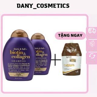 Combo dầu gội xả Biotin & Collagen OGX tím chống rụng hỗ trợ mọc tóc giúp tóc dày khỏe tặng ủ karseell