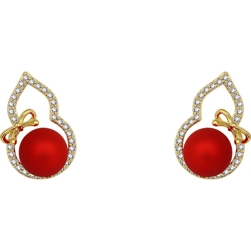 Khuyên Tai Hình Quả Bầu Đỏ Phong Cách Trung Hoa 2023