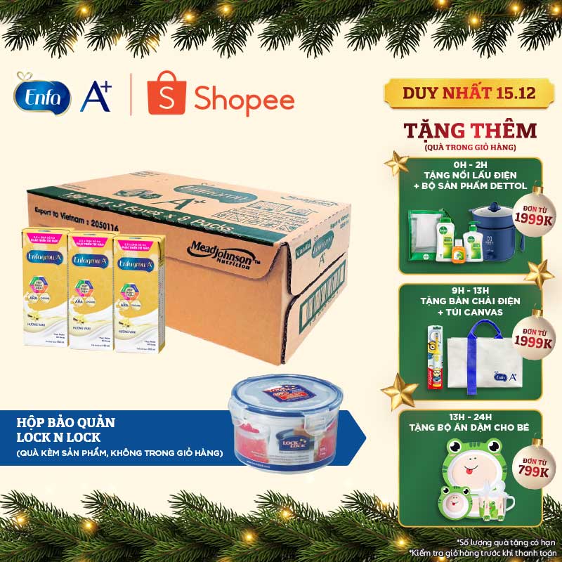 Thùng 24 hộp Sữa bột pha sẵn Enfagrow A+ 360° Brain DHA+ - Hương vị Vanilla -Hộp 180ml
