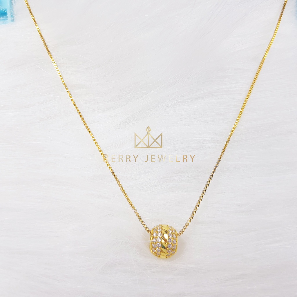 Dây Chuyền Nữ Mặt Cầu Charm Vân Vàng Đính Đá Lấp Lánh, Vòng Cổ Dây Mì HẠT Cao Cấp | Berry Jewelry