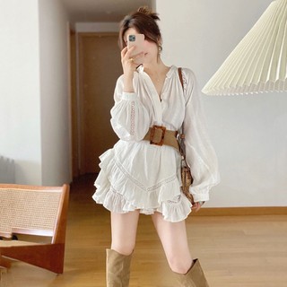 FXDAZI Bán Chạy! Giảm Giá Hấp Dẫn!F & X Đầm Sơ Mi Trắng Tay Phồng Chiết Eo Hẹp Độc Đáo Kiểu Pháp Thời Trang Mùa Thu