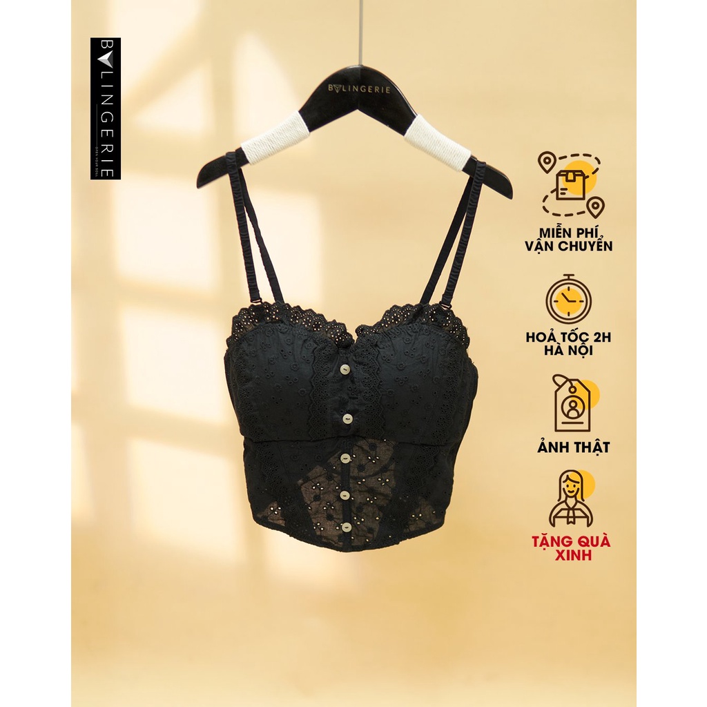 Áo lót corset ren nữ BY LINGERIE màu trắng và đen không gọng mút mỏng B331